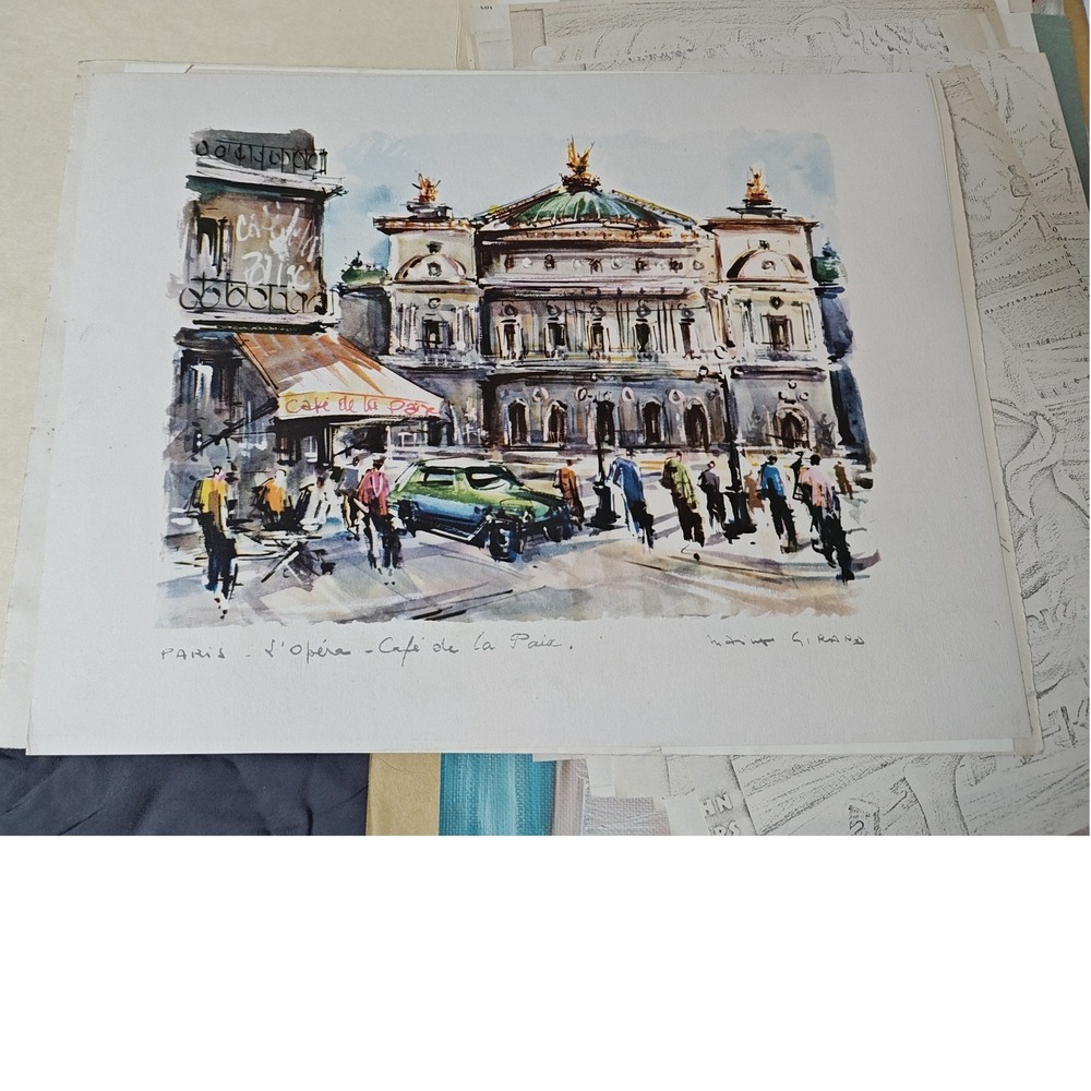 Art Print Multicolor Paris L'Opera Cafe de la Paix Marius Girard Lithograph